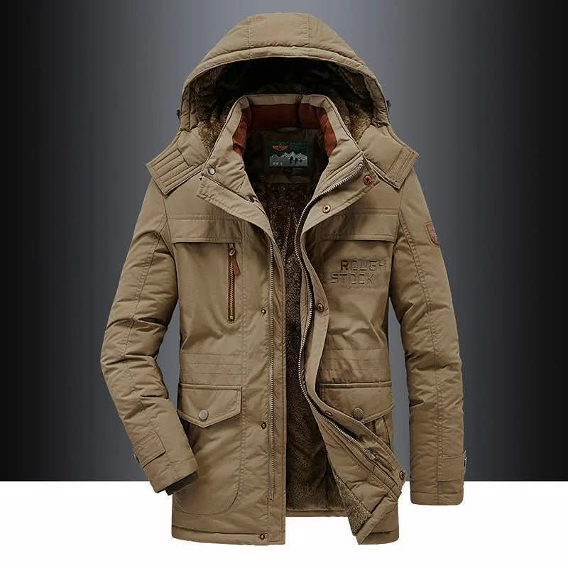 Windproof Fleece-lined Parka with Removable Fur Hood for Warmth and Comfort