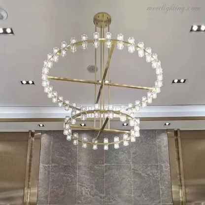 Two-Tier Crystal Chandelier 60 Inch Round Statement Lighting 108 Bulbs for Dining Room Living Room Bedroom Hotel Restaurant Grand Entryway