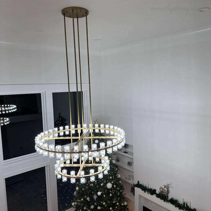 Two-Tier Crystal Chandelier 60 Inch Round Statement Lighting 108 Bulbs for Dining Room Living Room Bedroom Hotel Restaurant Grand Entryway