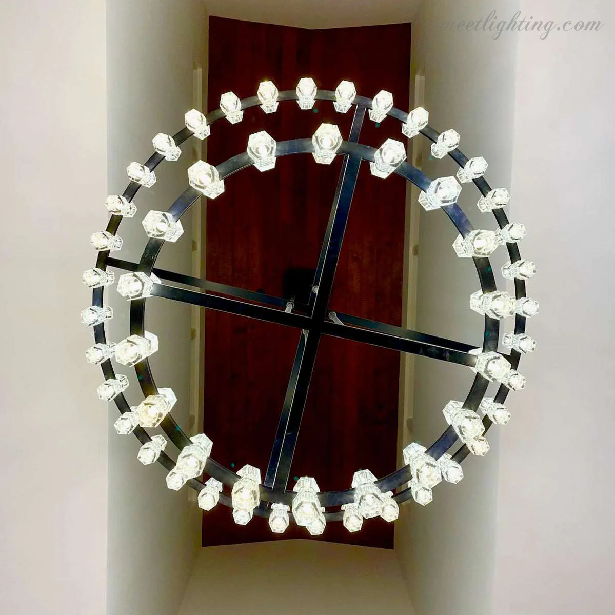 Two-Tier Crystal Chandelier 60 Inch Round Statement Lighting 108 Bulbs for Dining Room Living Room Bedroom Hotel Restaurant Grand Entryway
