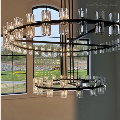 Two-Tier Crystal Chandelier 60 Inch Round Statement Lighting 108 Bulbs for Dining Room Living Room Bedroom Hotel Restaurant Grand Entryway