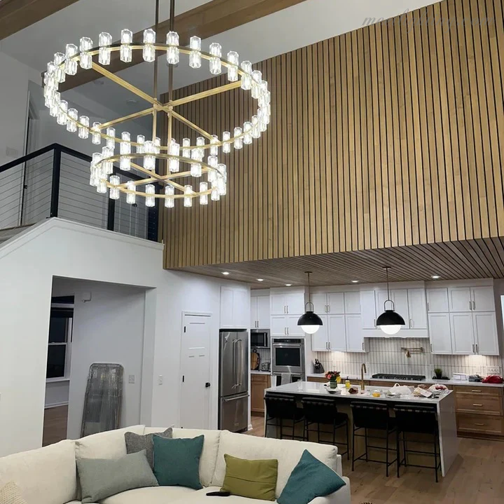 Two-Tier Crystal Chandelier 60 Inch Round Statement Lighting 108 Bulbs for Dining Room Living Room Bedroom Hotel Restaurant Grand Entryway