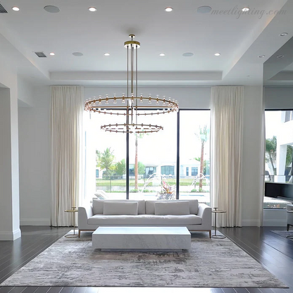 Two-Tier Crystal Chandelier 60 Inch Round Statement Lighting 108 Bulbs for Dining Room Living Room Bedroom Hotel Restaurant Grand Entryway