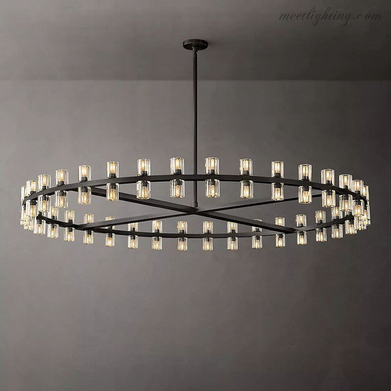 60-Inch Round Crystal Chandelier 72-Light Brass Fixture for Dining Room Living Room Hotel