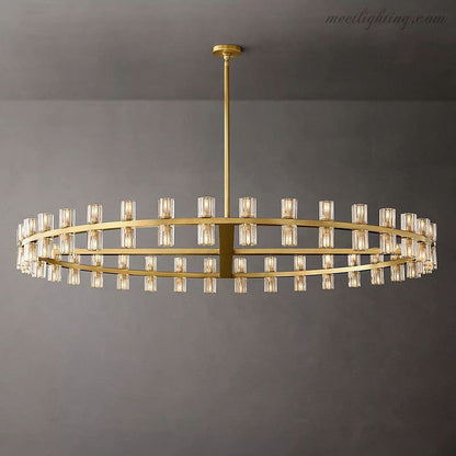 60-Inch Round Crystal Chandelier 72-Light Brass Fixture for Dining Room Living Room Hotel