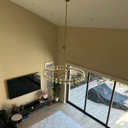 60-Inch Round Crystal Chandelier 72-Light Brass Fixture for Dining Room Living Room Hotel