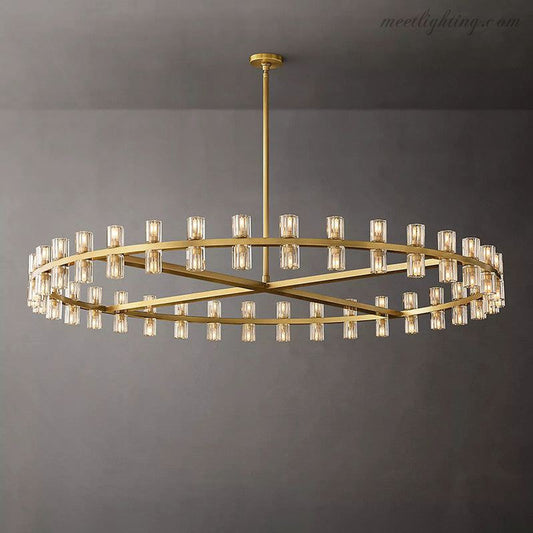60-Inch Round Crystal Chandelier 72-Light Brass Fixture for Dining Room Living Room Hotel