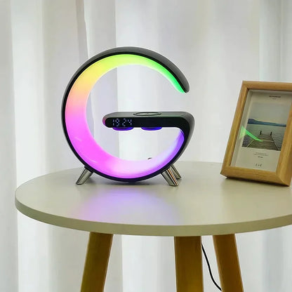 Réveil numérique LED pour table de nuit avec chargeur de téléphone sans fil Qi et haut-parleur Bluetooth pour chambre à coucher 10 po