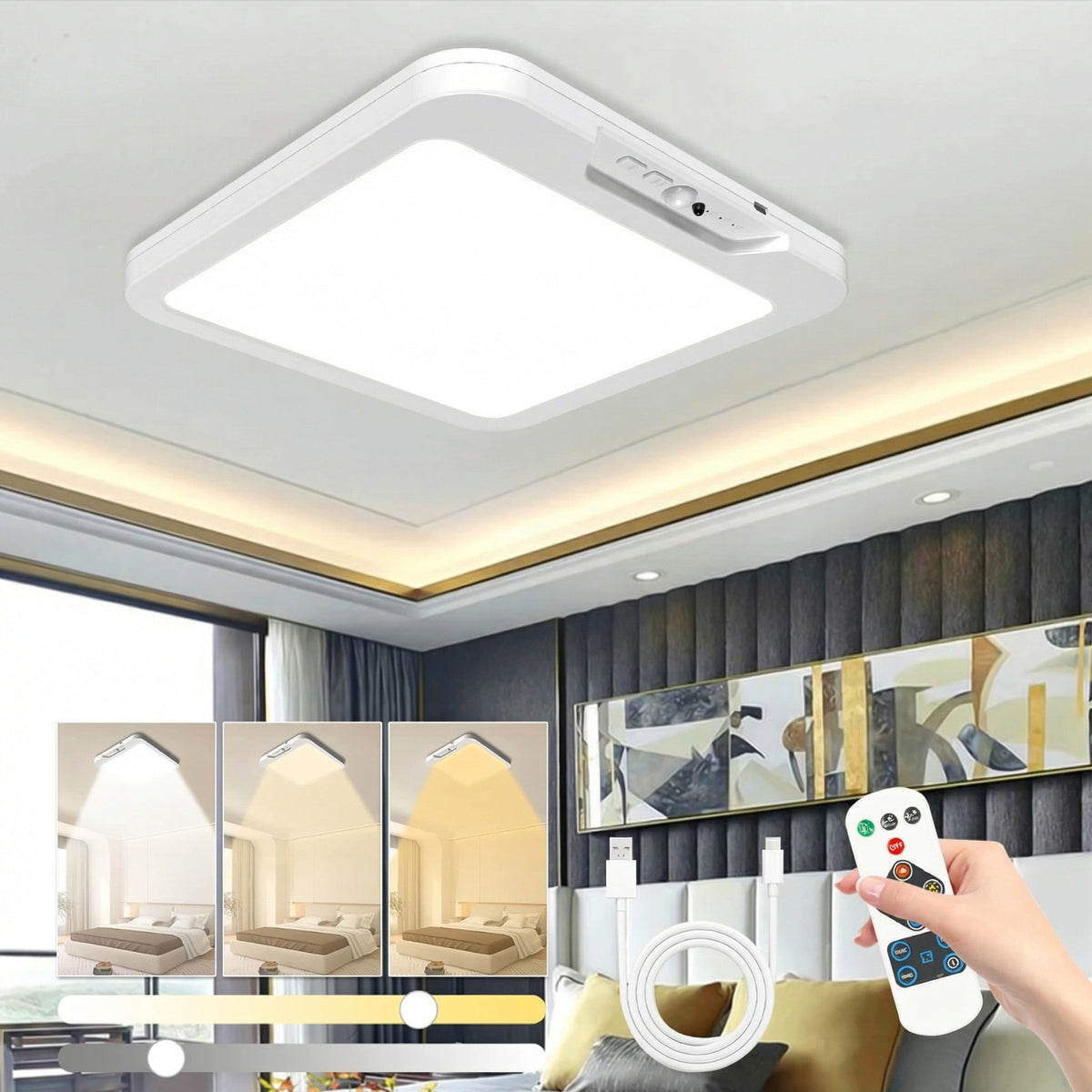 Wireless Motion Sensor Ceiling Light with 3 Color Modes | Battery Operated for Convenient Indoor Illumination