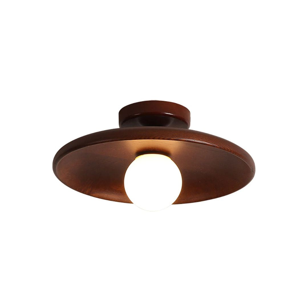 Wooden Globe LED Flush Mount Light 6 in Height Warm Glow for Bedroom Hallway Low Ceiling Compact Modern Nordic Style Natural Timber Finish A