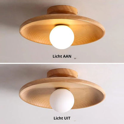Plafonnier sphérique en bois, profil bas, 6 pouces de hauteur, lueur chaleureuse pour chambres, entrées et espaces restreints, style minimaliste moderne, Natura