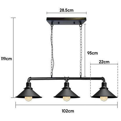 Triple Socket Industrial Overhead Fixture Metal 47 in × 40 in Rustic Red for Dining Kitchen Island Bar Restaurant Loft