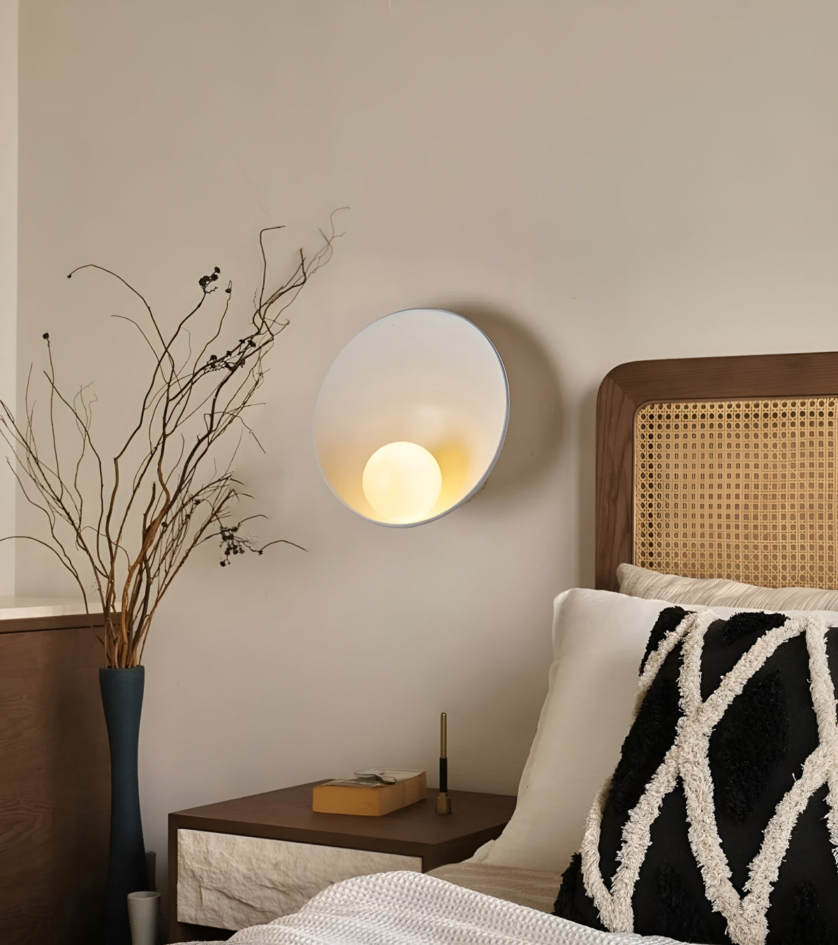 Frosted Glass Wall Sconce with Wood Base for Soft Ambient Lighting | Minimalist Modern Scandinavian Japanese Style for Bedroom Living Room