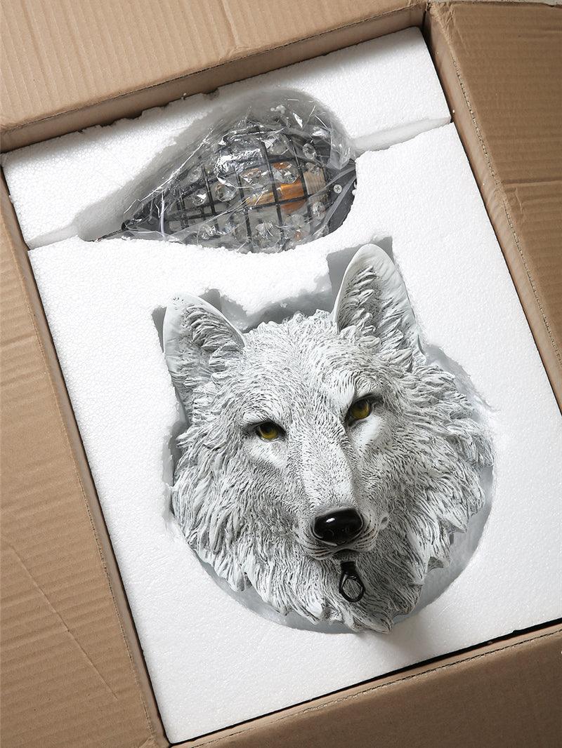 Sculptural Wolf Sconce with Crystal Accents 20.5 in Gold Gray Patina Iron Resin Fixture Entryway Living Room Hallway Decorative Wildlife Sta