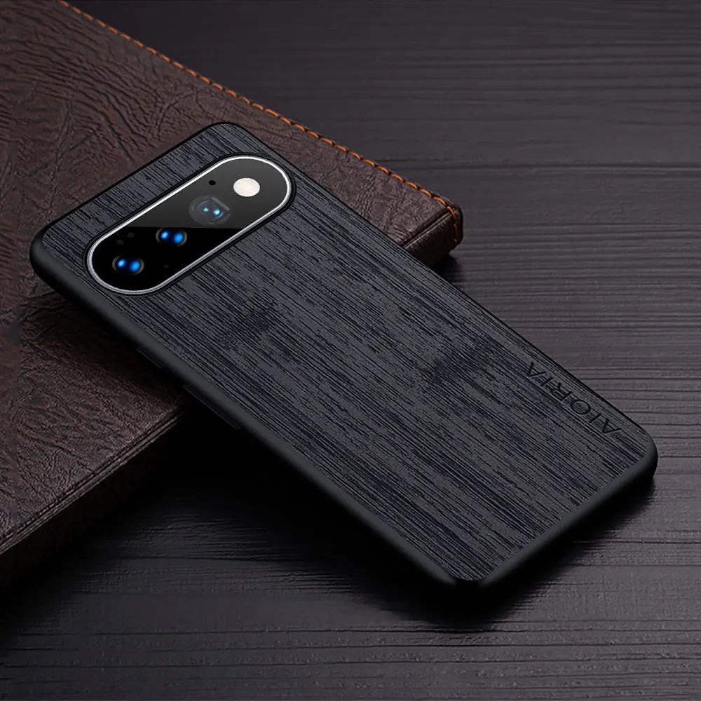 Google Pixel Natural Wood Grain Phone Case – Premium PU Leather with Raised Edge Protection for Screen & Camera
