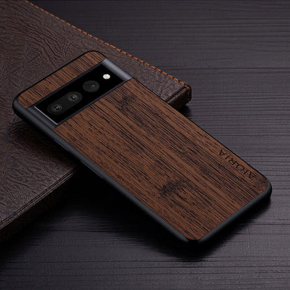 Google Pixel Natural Wood Grain Phone Case – Premium PU Leather with Raised Edge Protection for Screen & Camera