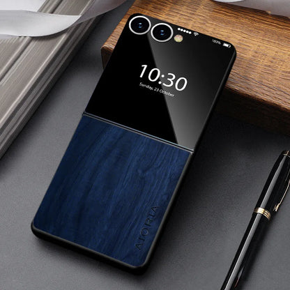 Foldable Phone Case Wood Grain Texture for Samsung Galaxy Z Flip 3 4 5 6 7 8 FE Shockproof PU Cover Anti-Fingerprint