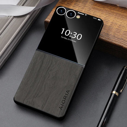 Foldable Phone Case Wood Grain Texture for Samsung Galaxy Z Flip 3 4 5 6 7 8 FE Shockproof PU Cover Anti-Fingerprint