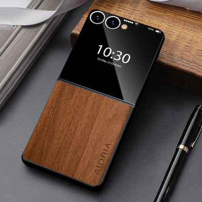 Foldable Phone Case Wood Grain Texture for Samsung Galaxy Z Flip 3 4 5 6 7 8 FE Shockproof PU Cover Anti-Fingerprint