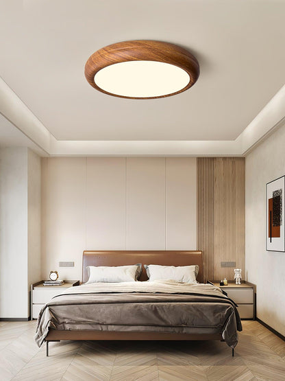 LED Flush Mount Ceiling Fixture 20 in Walnut Finish for Bedroom Living Room Kitchen Low Profile Integrated Light Acrylic Diffuser Modern Min