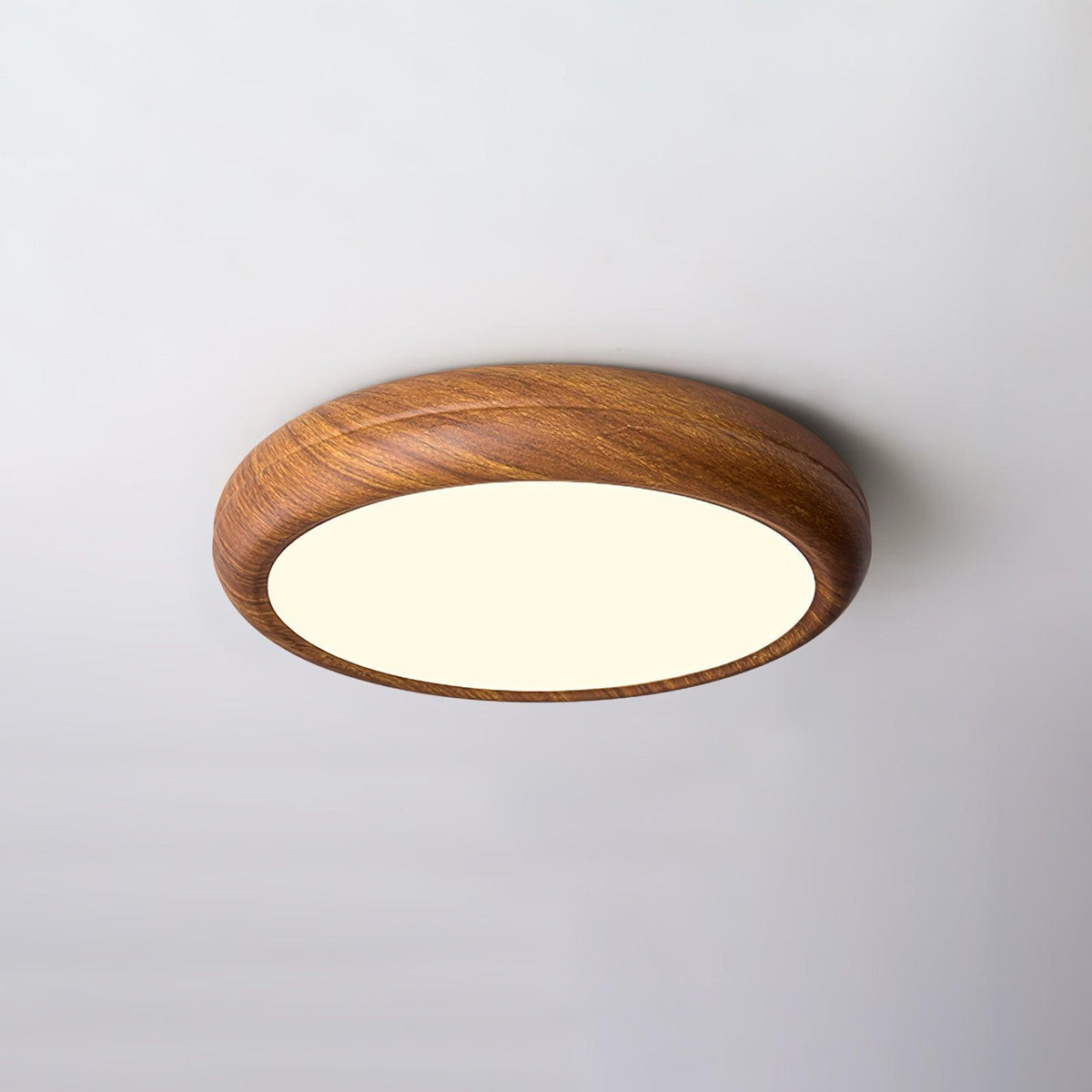 LED Flush Mount Ceiling Fixture 20 in Walnut Finish for Bedroom Living Room Kitchen Low Profile Integrated Light Acrylic Diffuser Modern Min