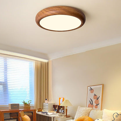 LED Flush Mount Ceiling Fixture 20 in Walnut Finish for Bedroom Living Room Kitchen Low Profile Integrated Light Acrylic Diffuser Modern Min