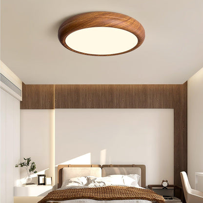 LED Flush Mount Ceiling Fixture 20 in Walnut Finish for Bedroom Living Room Kitchen Low Profile Integrated Light Acrylic Diffuser Modern Min