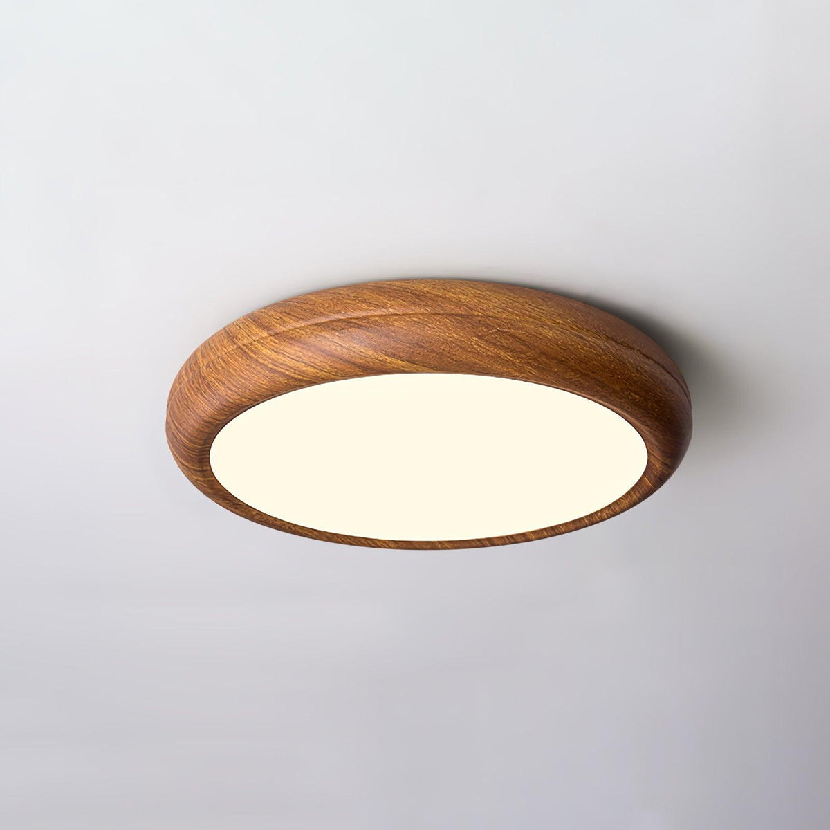 LED Flush Mount Ceiling Fixture 20 in Walnut Finish for Bedroom Living Room Kitchen Low Profile Integrated Light Acrylic Diffuser Modern Min