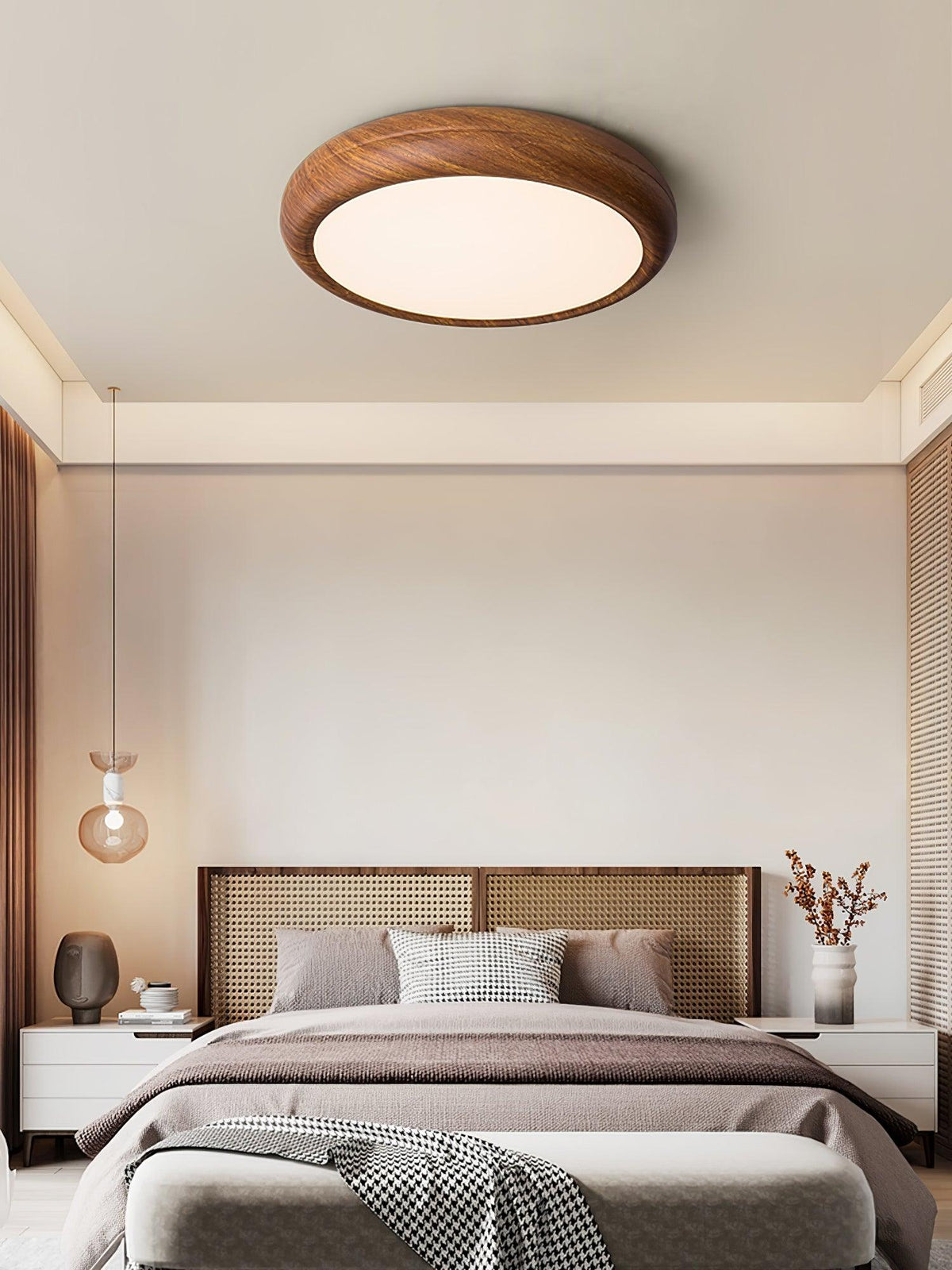 LED Flush Mount Ceiling Fixture 20 in Walnut Finish for Bedroom Living Room Kitchen Low Profile Integrated Light Acrylic Diffuser Modern Min