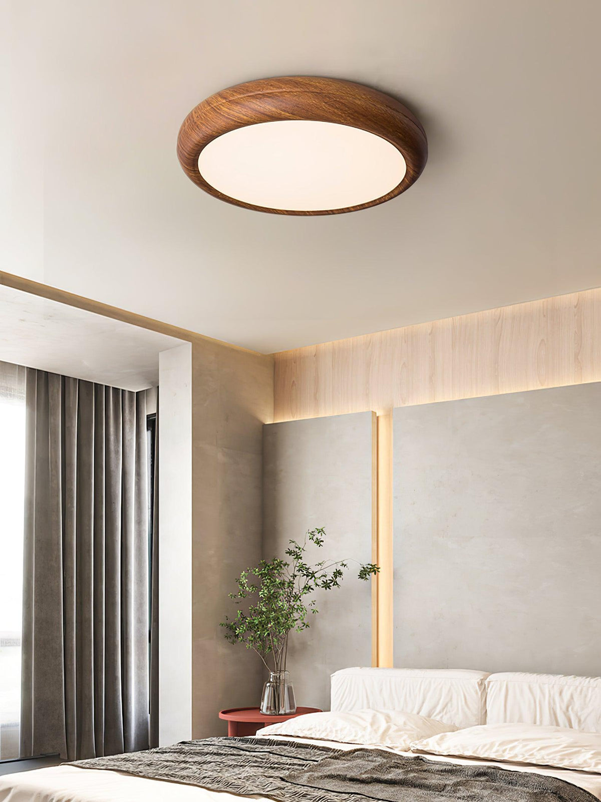 LED Flush Mount Ceiling Fixture 20 in Walnut Finish for Bedroom Living Room Kitchen Low Profile Integrated Light Acrylic Diffuser Modern Min