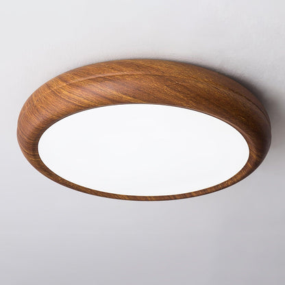LED Flush Mount Ceiling Fixture 20 in Walnut Finish for Bedroom Living Room Kitchen Low Profile Integrated Light Acrylic Diffuser Modern Min