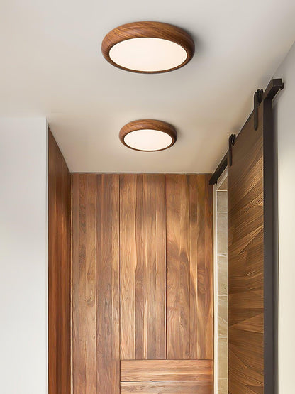 LED Flush Mount Ceiling Fixture 20 in Walnut Finish for Bedroom Living Room Kitchen Low Profile Integrated Light Acrylic Diffuser Modern Min