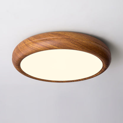 LED Flush Mount Ceiling Fixture 20 in Walnut Finish for Bedroom Living Room Kitchen Low Profile Integrated Light Acrylic Diffuser Modern Min
