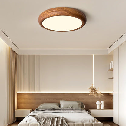 LED Flush Mount Ceiling Fixture 20 in Walnut Finish for Bedroom Living Room Kitchen Low Profile Integrated Light Acrylic Diffuser Modern Min