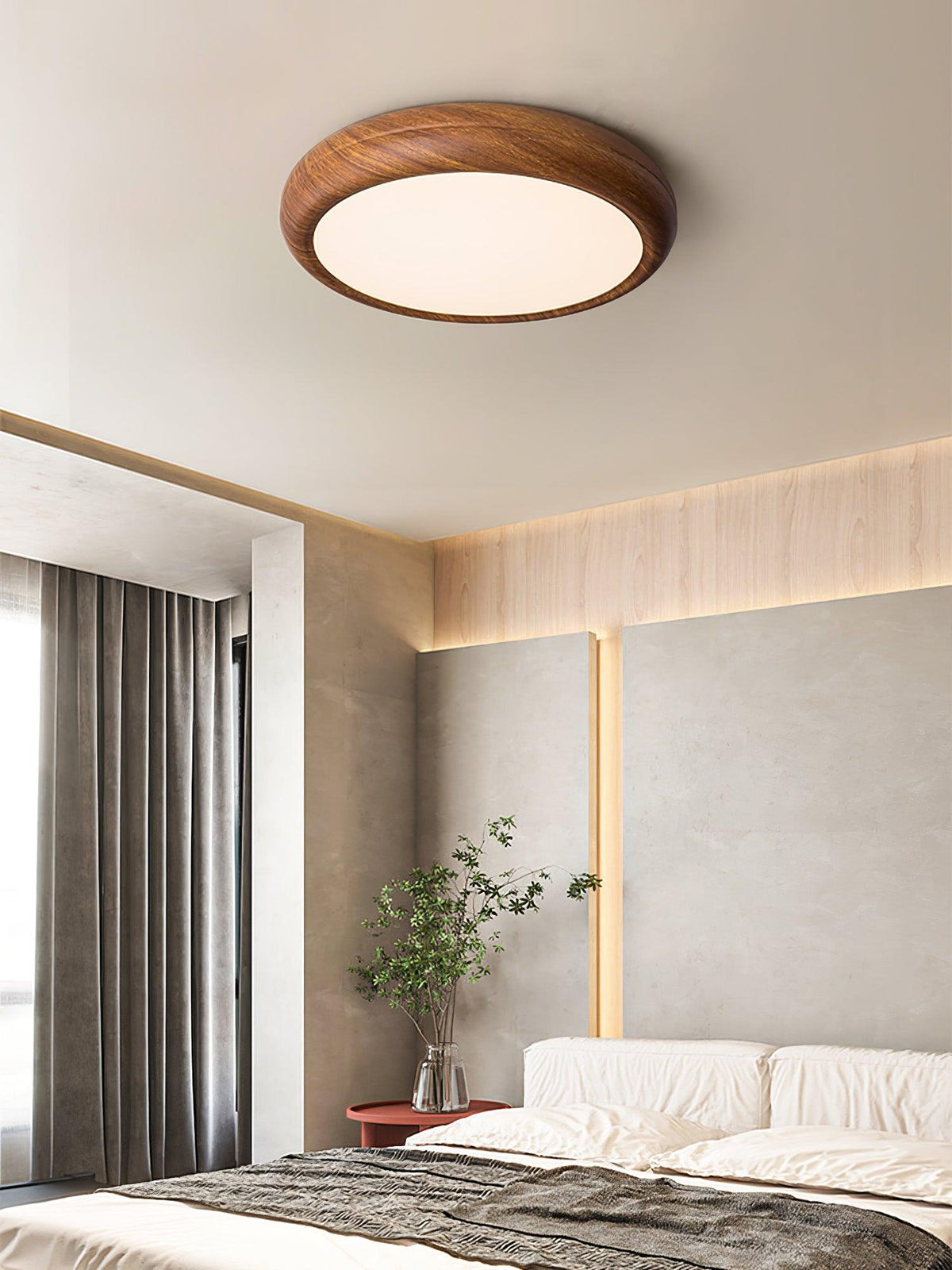 LED Flush Mount Ceiling Fixture 20 in Walnut Finish for Bedroom Living Room Kitchen Low Profile Integrated Light Acrylic Diffuser Modern Min