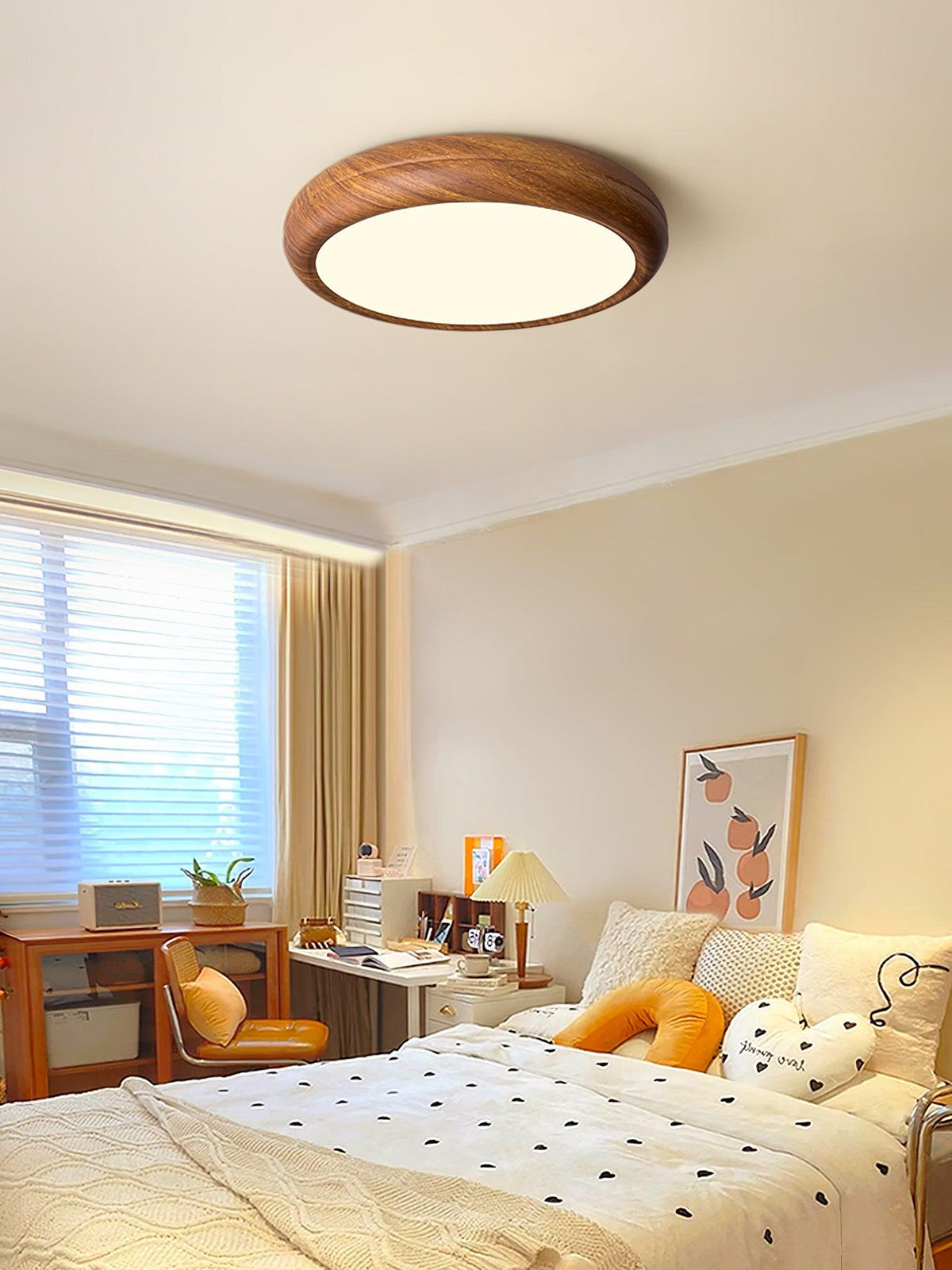 LED Flush Mount Ceiling Fixture 20 in Walnut Finish for Bedroom Living Room Kitchen Low Profile Integrated Light Acrylic Diffuser Modern Min