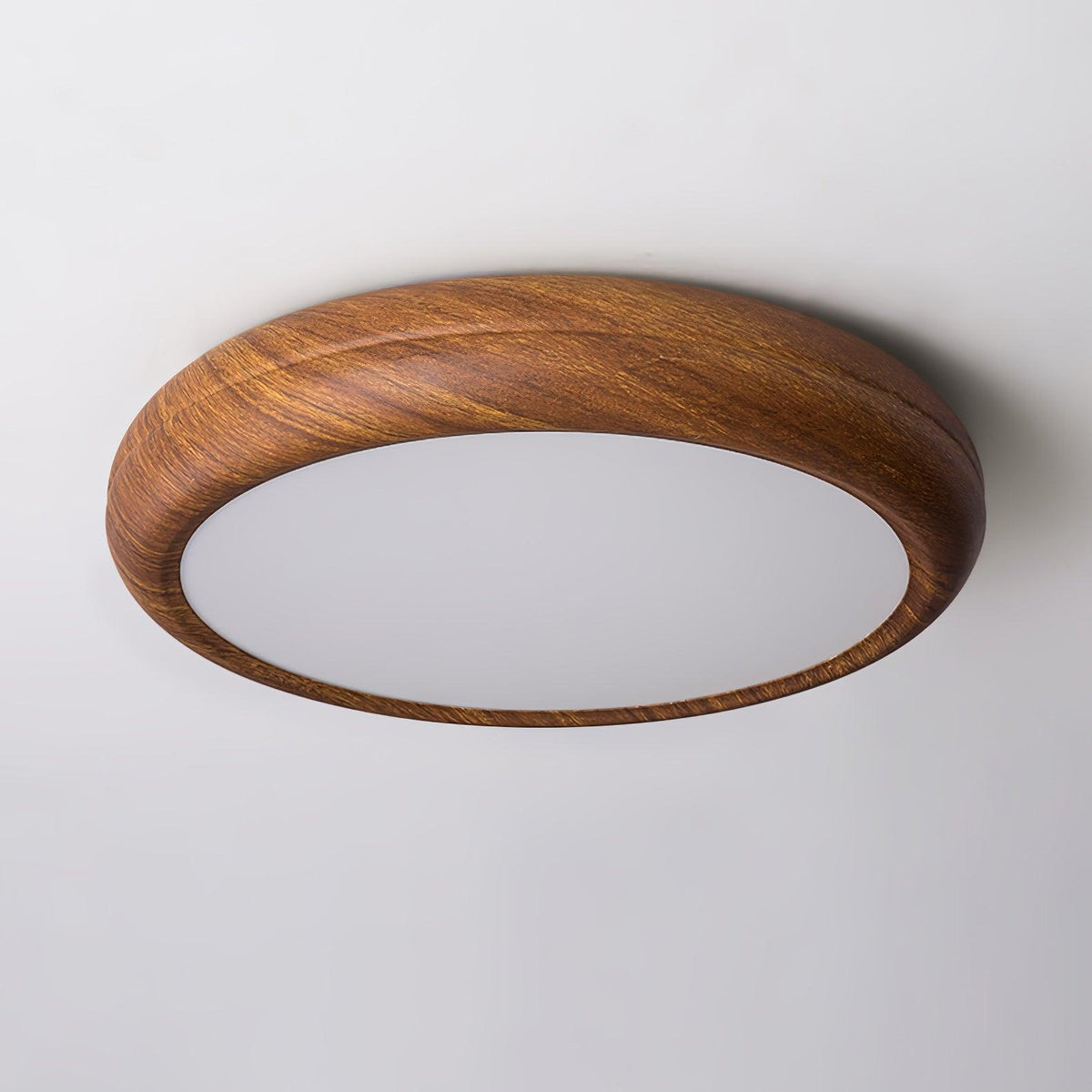 LED Flush Mount Ceiling Fixture 20 in Walnut Finish for Bedroom Living Room Kitchen Low Profile Integrated Light Acrylic Diffuser Modern Min
