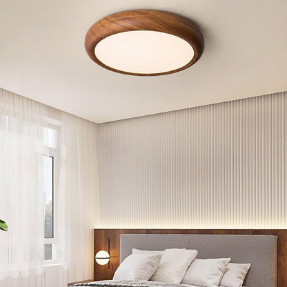 LED Flush Mount Ceiling Fixture 20 in Walnut Finish for Bedroom Living Room Kitchen Low Profile Integrated Light Acrylic Diffuser Modern Min