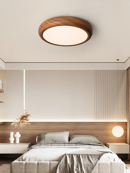 LED Flush Mount Ceiling Fixture 20 in Walnut Finish for Bedroom Living Room Kitchen Low Profile Integrated Light Acrylic Diffuser Modern Min