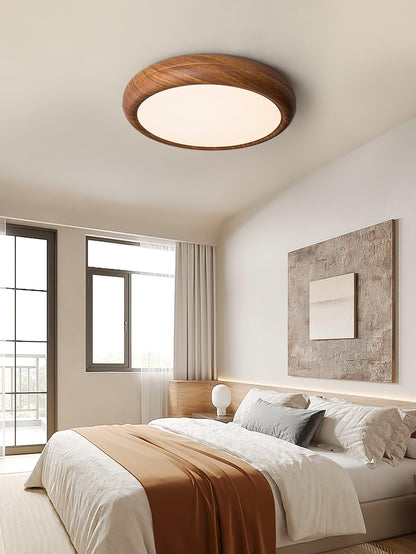 LED Flush Mount Ceiling Fixture 20 in Walnut Finish for Bedroom Living Room Kitchen Low Profile Integrated Light Acrylic Diffuser Modern Min