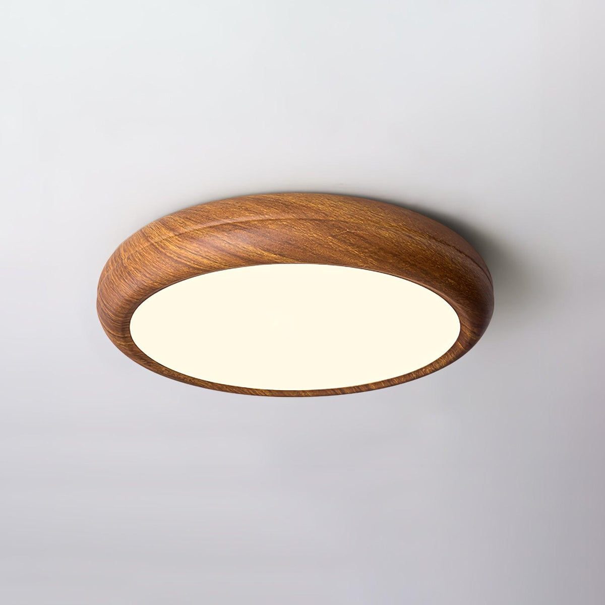 LED Flush Mount Ceiling Fixture 20 in Walnut Finish for Bedroom Living Room Kitchen Low Profile Integrated Light Acrylic Diffuser Modern Min