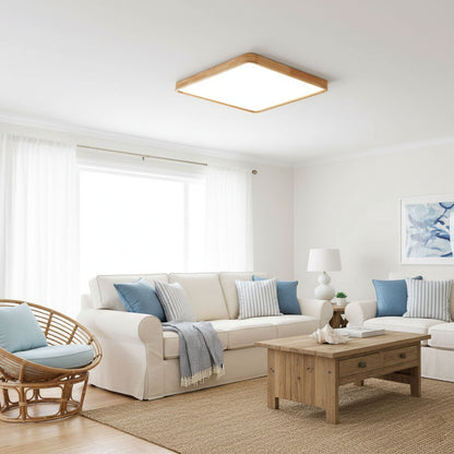 LED Flush Mount Ceiling Light with Rubberwood Frame & Dimmable Acrylic Panel for Bedroom Living Room Dining Room Kitchen Hallway Modern Mini
