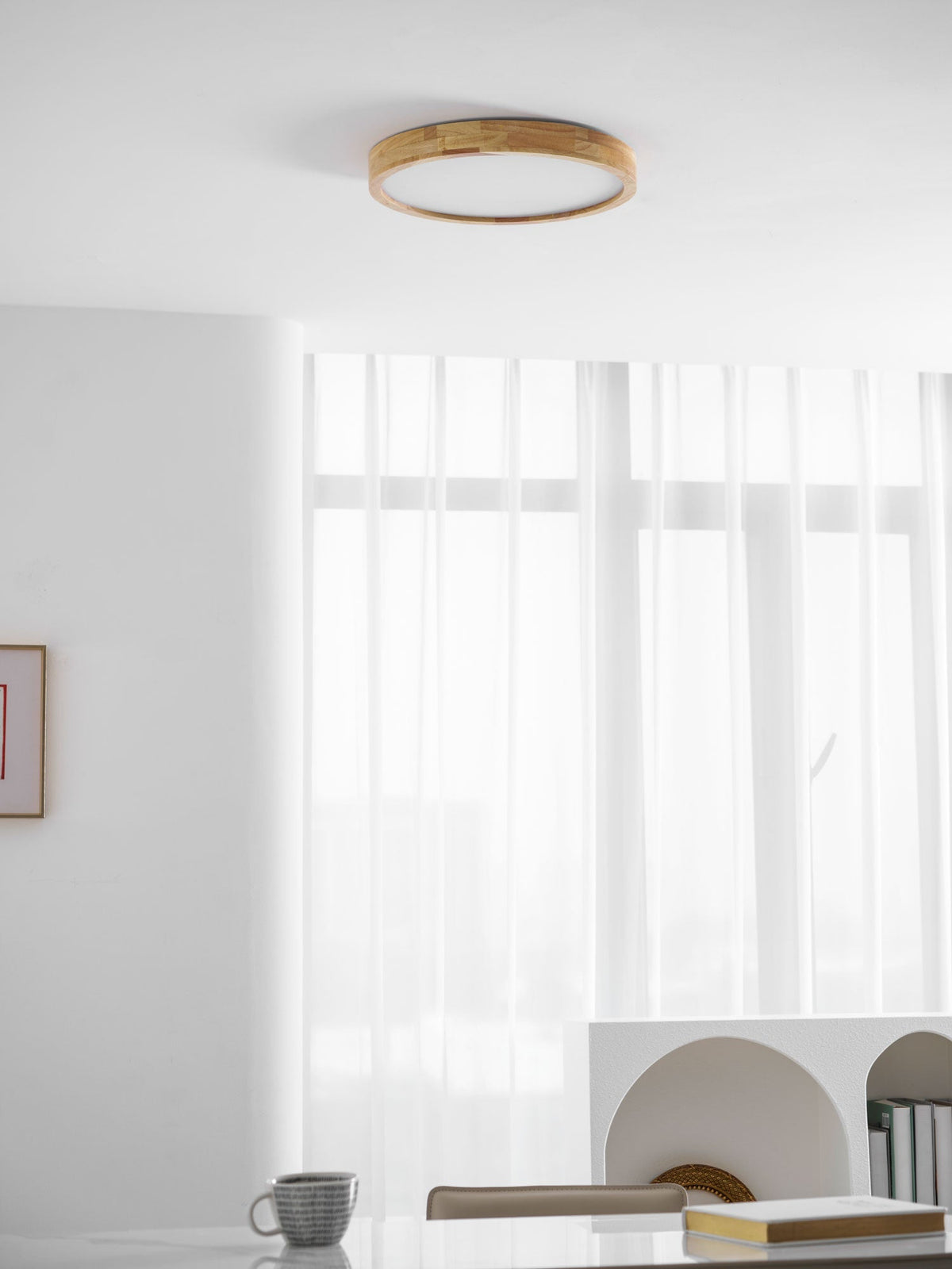 LED Flush Mount Ceiling Light with Rubberwood Frame & Dimmable Acrylic Panel for Bedroom Living Room Dining Room Kitchen Hallway Modern Mini