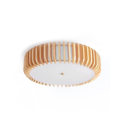 Round Ceiling Light with Wood-Tone Frame and White Diffuser for Dining Room, Living Room, Kitchen, Bedroom | Modern Low-Profile Fixture for