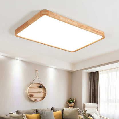 LED Flush Mount Ceiling Light with Rubberwood Frame & Dimmable Acrylic Panel for Bedroom Living Room Dining Room Kitchen Hallway Modern Mini