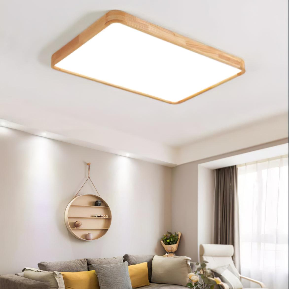 LED Flush Mount Ceiling Light with Rubberwood Frame & Dimmable Acrylic Panel for Bedroom Living Room Dining Room Kitchen Hallway Modern Mini