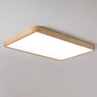 LED Flush Mount Ceiling Light with Rubberwood Frame & Dimmable Acrylic Panel for Bedroom Living Room Dining Room Kitchen Hallway Modern Mini
