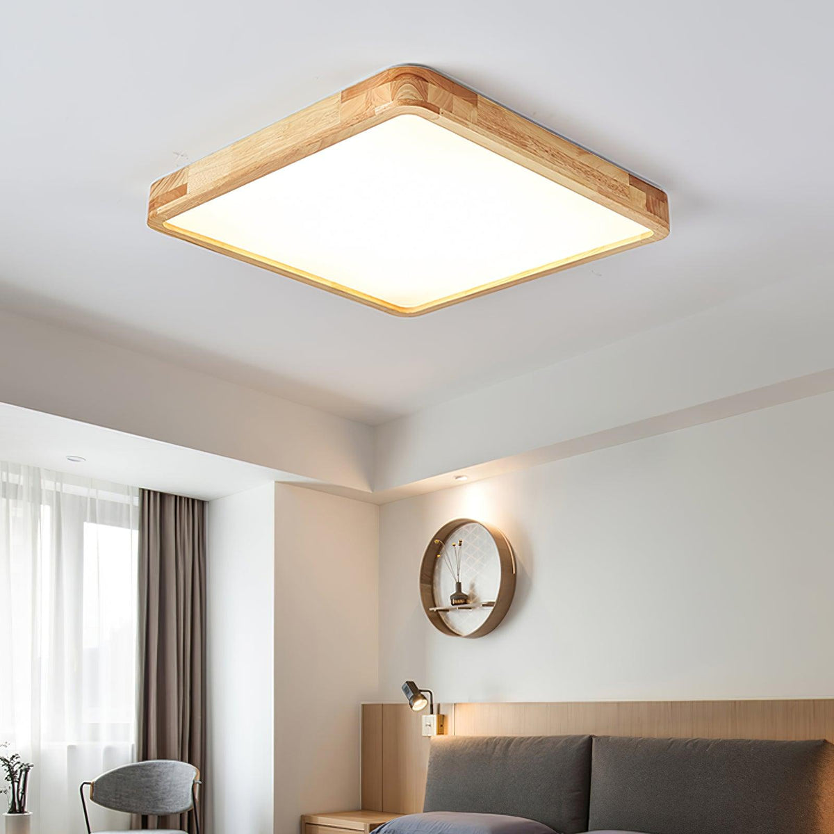 LED Flush Mount Ceiling Light with Rubberwood Frame & Dimmable Acrylic Panel for Bedroom Living Room Dining Room Kitchen Hallway Modern Mini