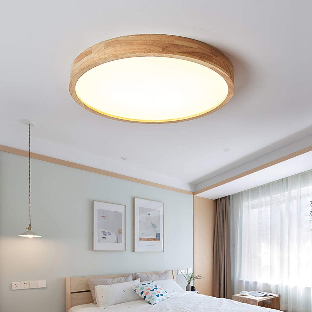 LED Flush Mount Ceiling Light with Rubberwood Frame & Dimmable Acrylic Panel for Bedroom Living Room Dining Room Kitchen Hallway Modern Mini