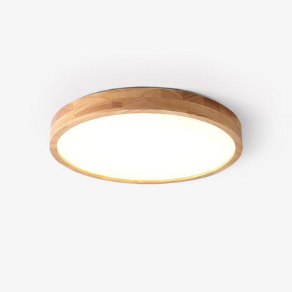 LED Flush Mount Ceiling Light with Rubberwood Frame & Dimmable Acrylic Panel for Bedroom Living Room Dining Room Kitchen Hallway Modern Mini